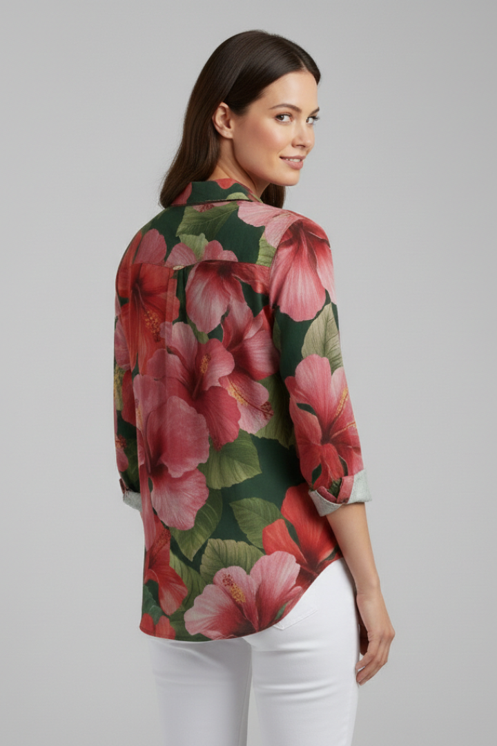 Chemisier Femme Fleuri Manches Retroussables