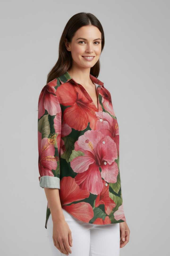 Chemisier Femme Fleuri Manches Retroussables