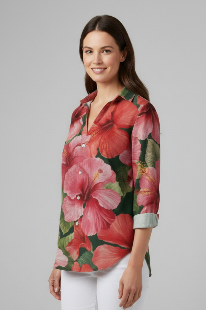 Chemisier Femme Fleuri Manches Retroussables