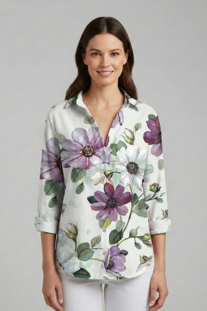Chemisier Femme Fleuri Manches Retroussables