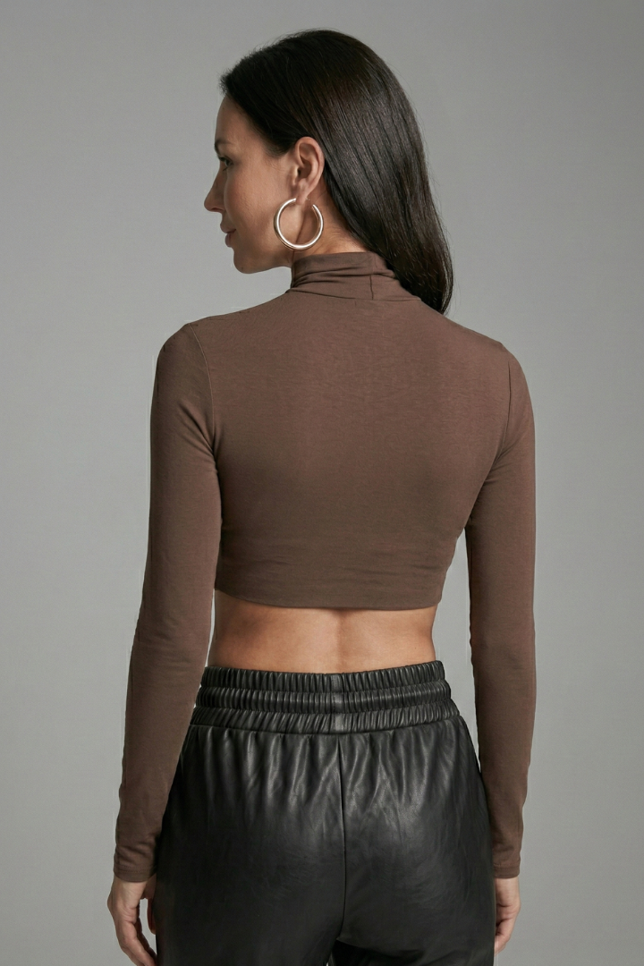 Crop Top Femme Chic Col Roulé Uni