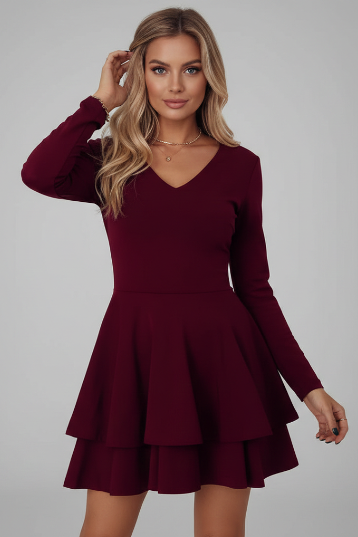Robe Patineuse Femme Manches Longues à Volants
