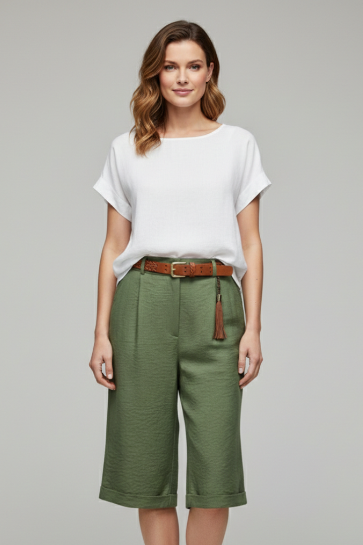 Bermuda Femme Large Ceinturé Taille Haute
