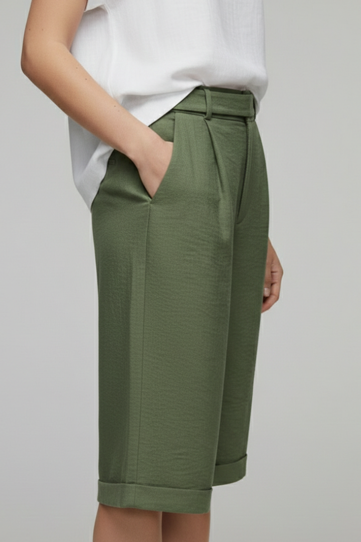 Bermuda Femme Large Ceinturé Taille Haute