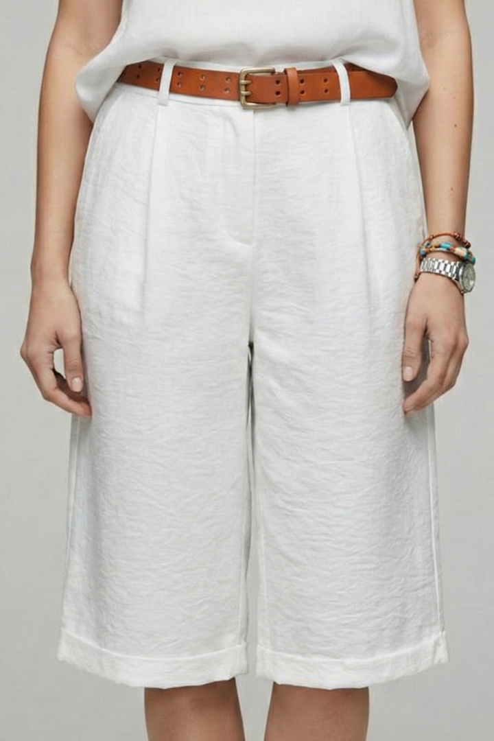 Bermuda Femme Large Ceinturé Taille Haute