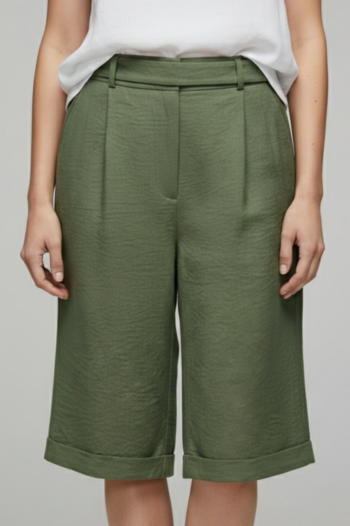 Bermuda Femme Large Ceinturé Taille Haute