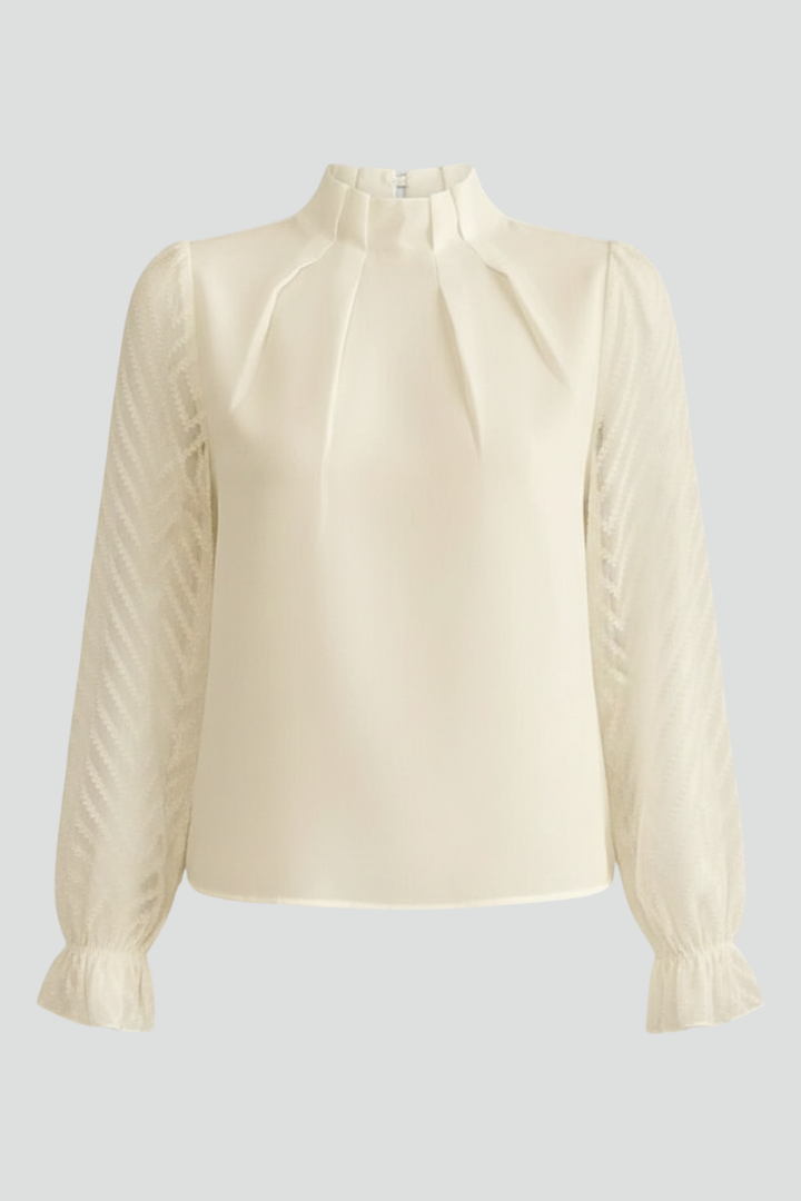 Blouse Femme Élégante Col Montant Manches Longues