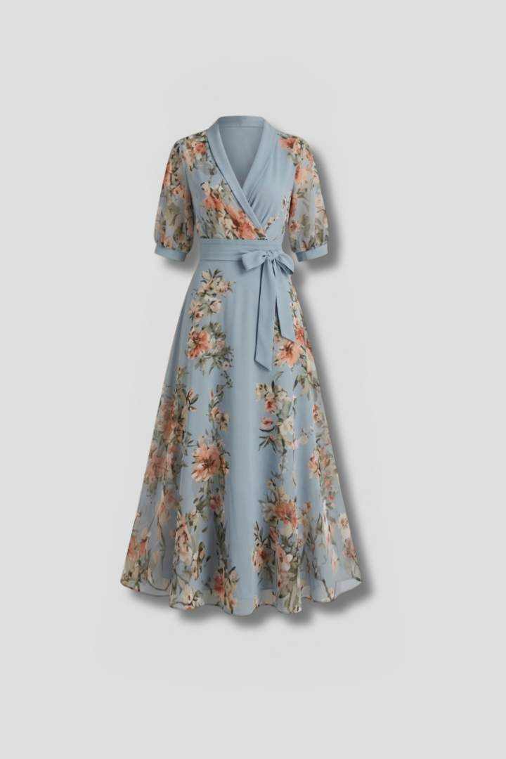 Robe Midi Fleurie Portefeuille Élégante