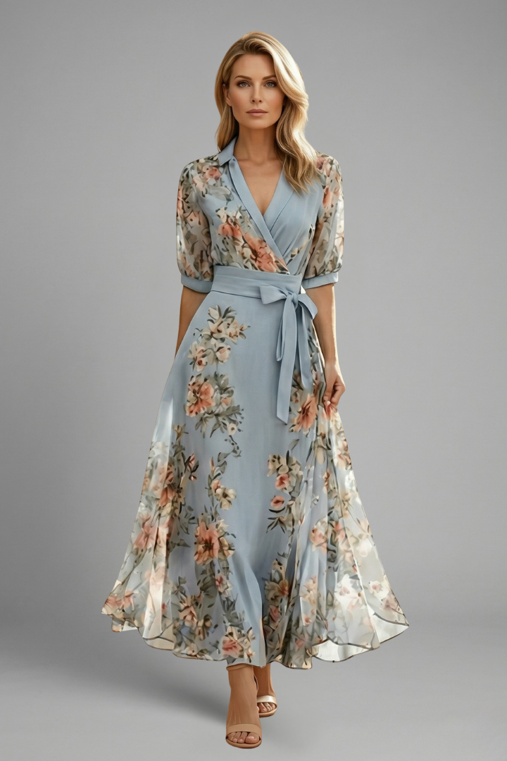 Robe Midi Fleurie Portefeuille Élégante