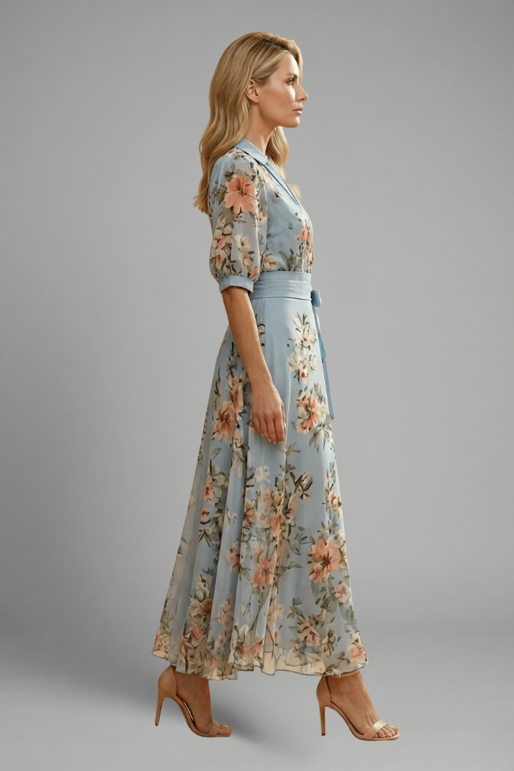 Robe Midi Fleurie Portefeuille Élégante