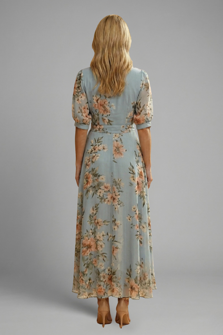 Robe Midi Fleurie Portefeuille Élégante