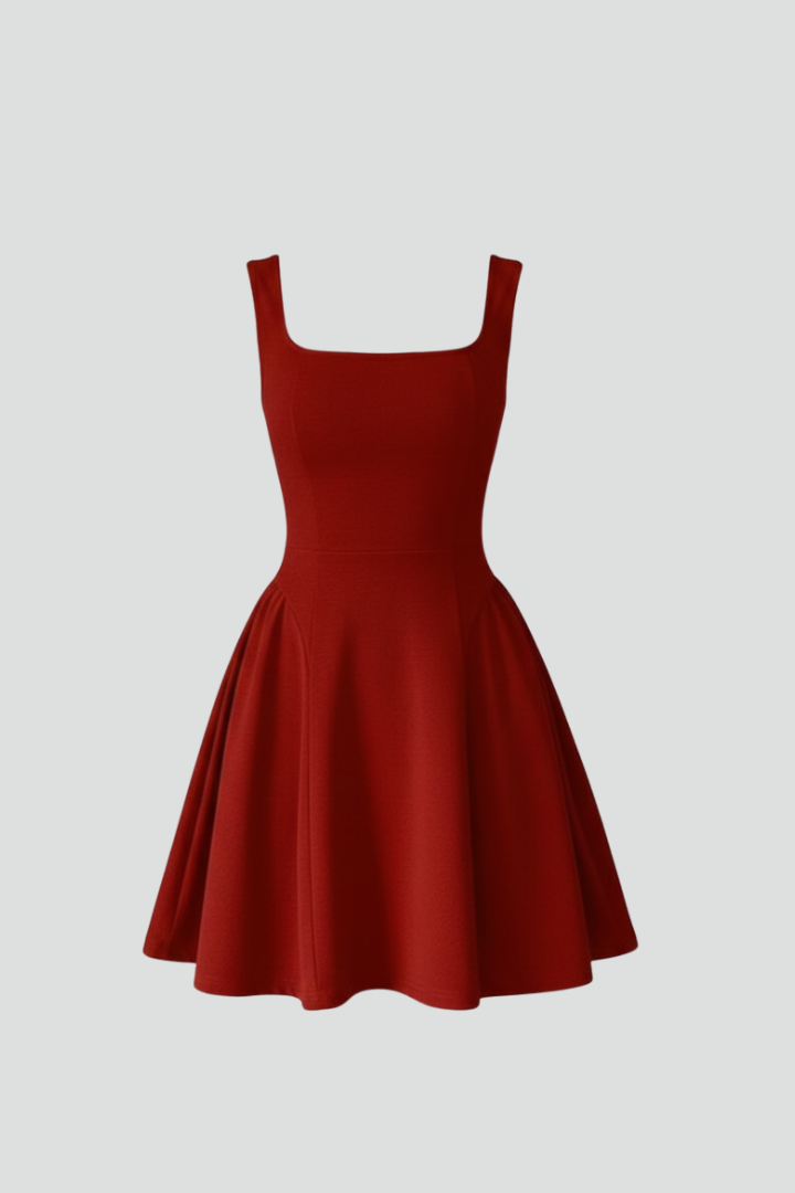 Robe Courte Femme Cocktail Évasée Col Carré