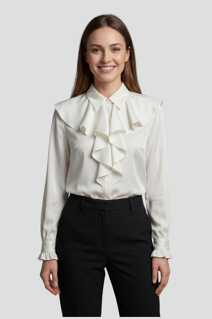 Blouse Femme Chic à Volants Manches Longues