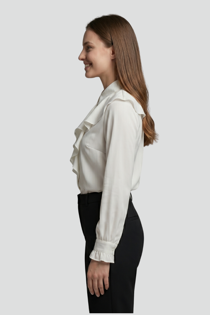 Blouse Femme Chic à Volants Manches Longues