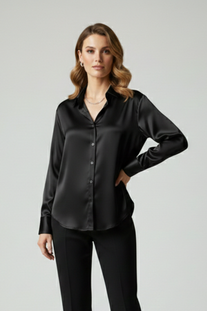 Chemisier Femme Satiné Boutonné Manches Longues
