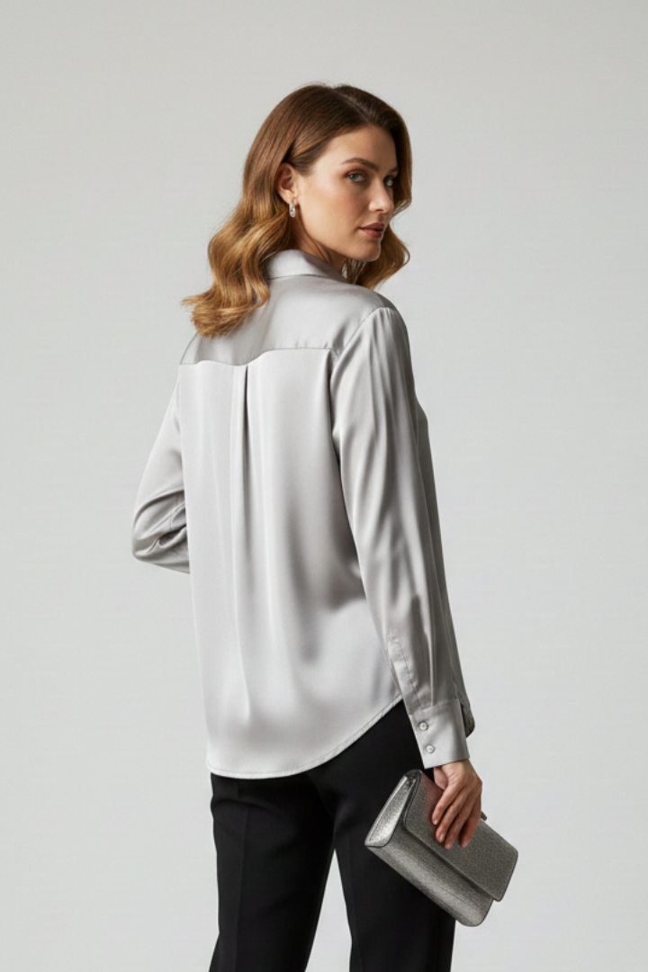Chemisier Femme Satiné Boutonné Manches Longues