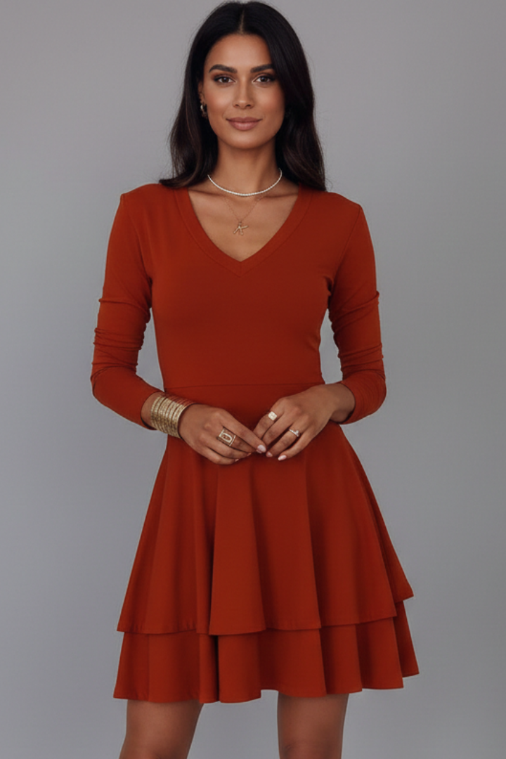 Robe Courte Femme Élégante Évasée à Volants