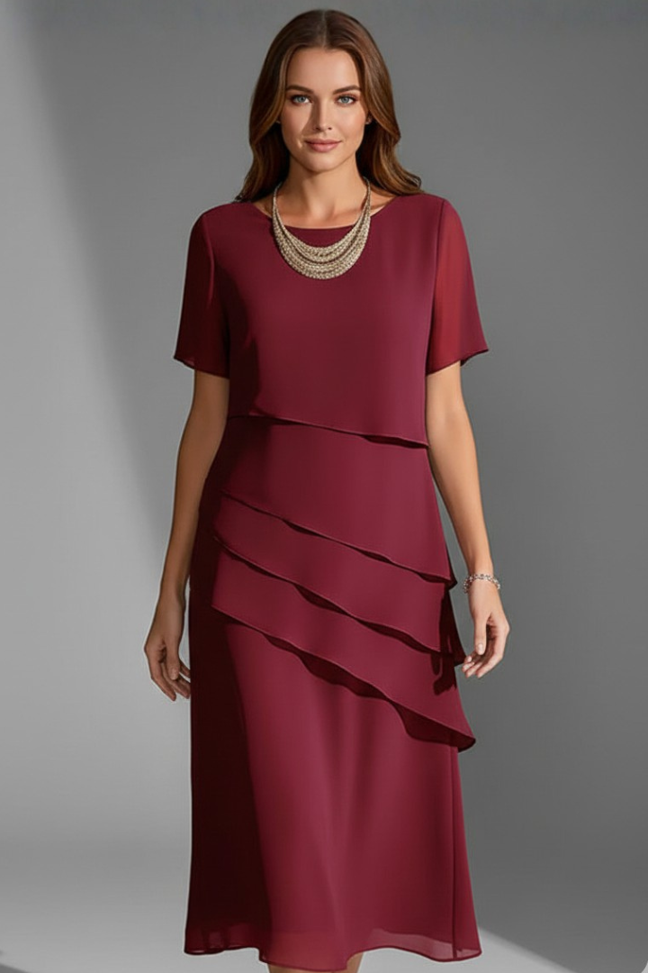 Robe de cérémonie Femme midi à volants asymétriques fluide