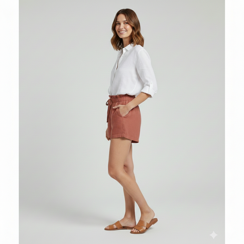 Short Femme Taille Haute à Volants et Cordon