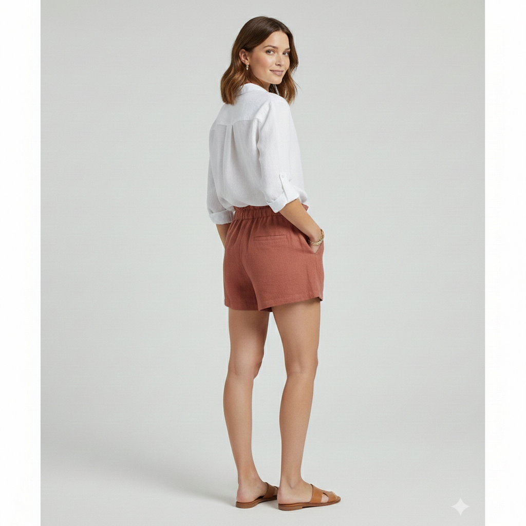 Short Femme Taille Haute à Volants et Cordon