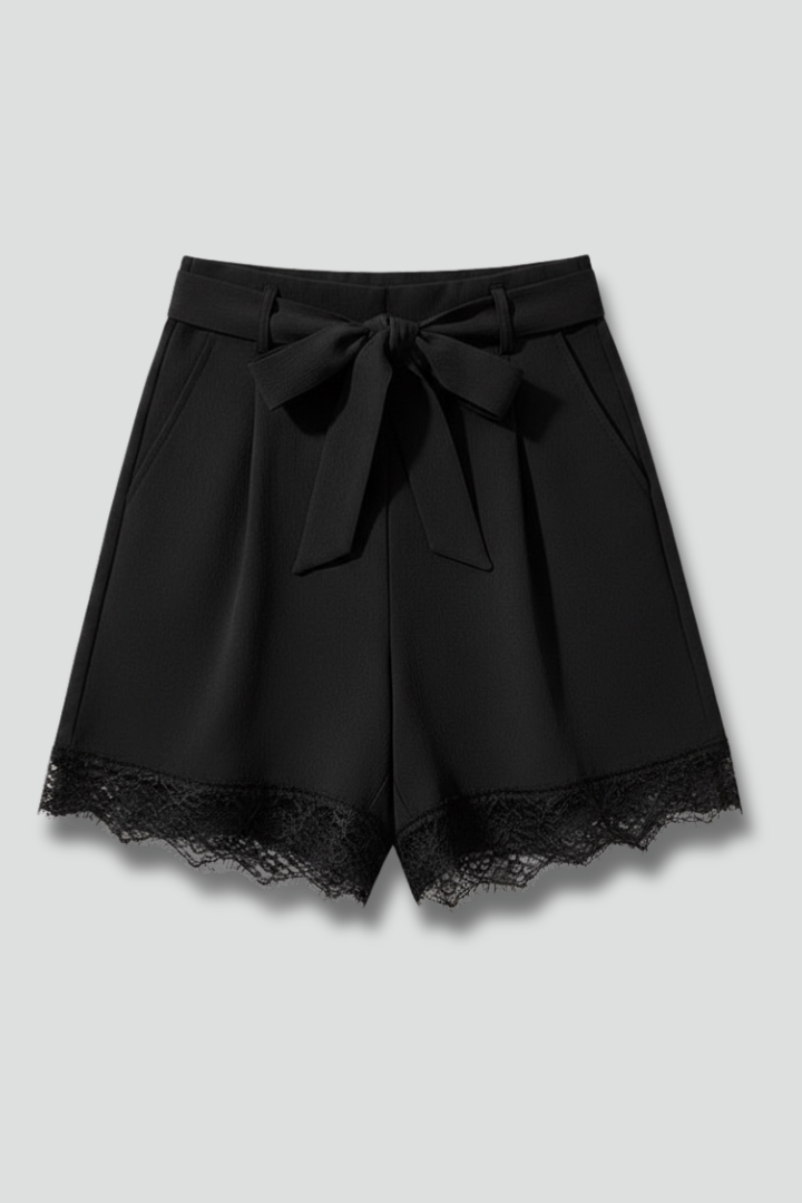 Short Femme Chic à Taille Ceinturée et Dentelle