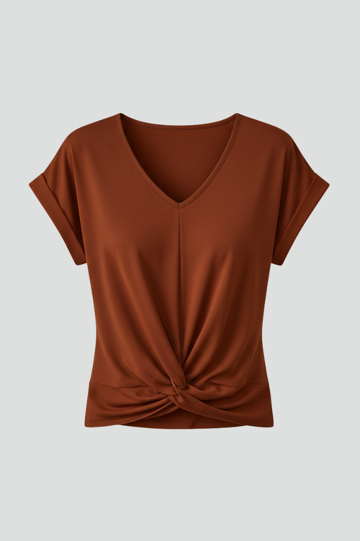 Top Femme Col V Noué Manches Courtes