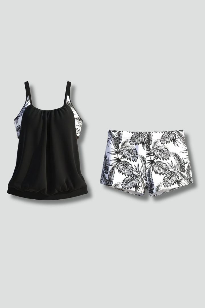 Tankini Femme Imprimé Tropical avec Shorty