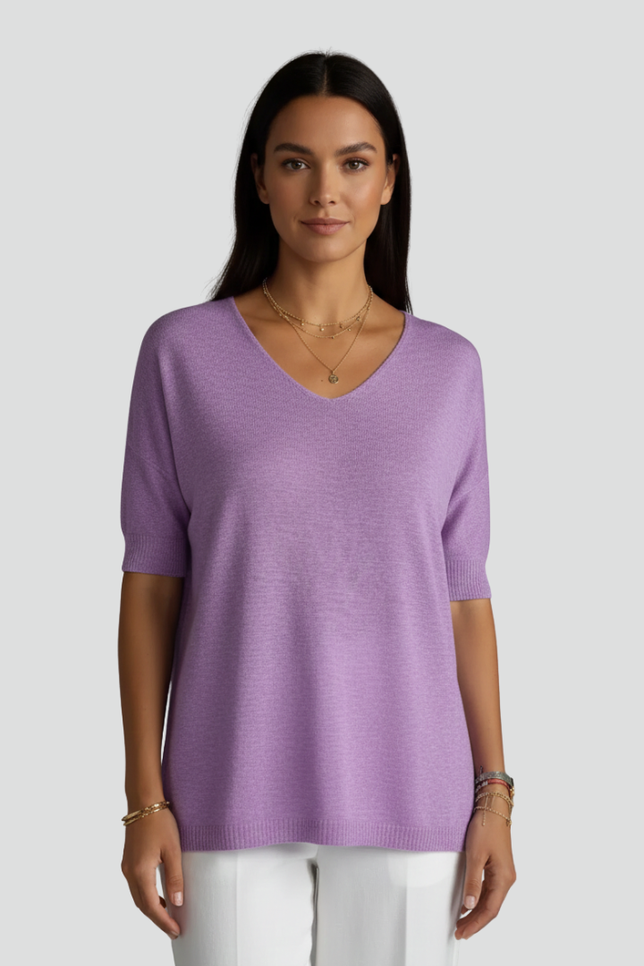 Pull Femme Décontracté Col V Manches 3/4
