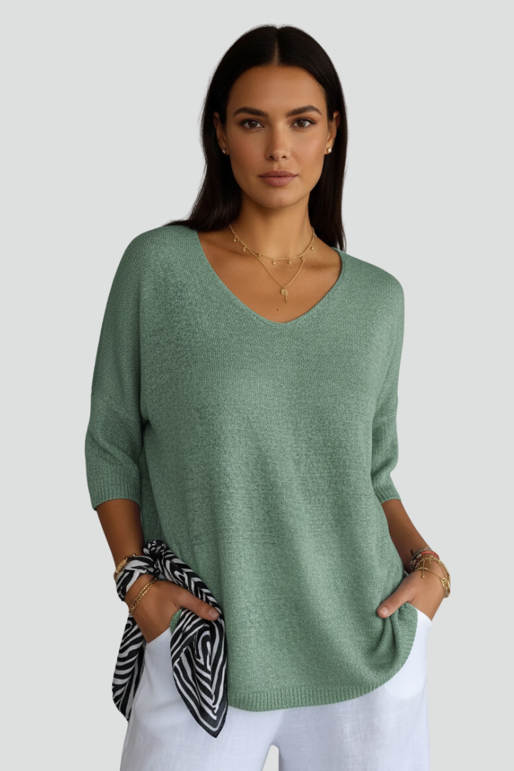 Pull Femme Décontracté Col V Manches 3/4