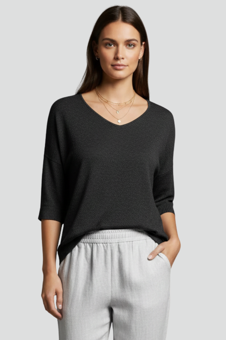 Pull Femme Décontracté Col V Manches 3/4