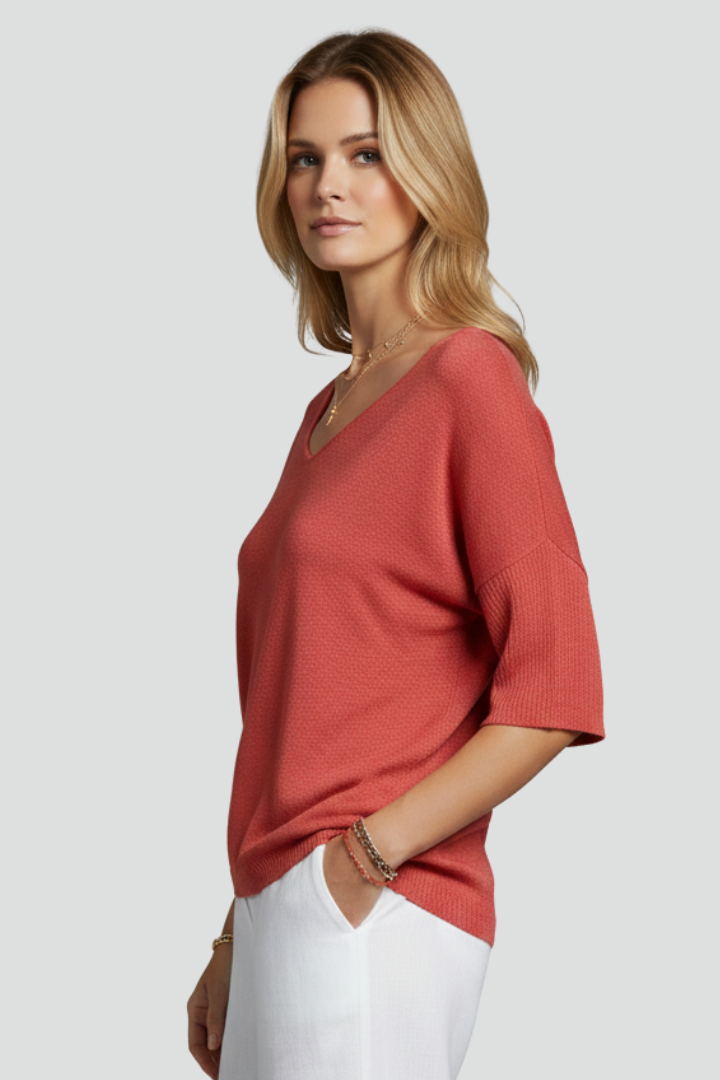 Pull Femme Décontracté Col V Manches 3/4