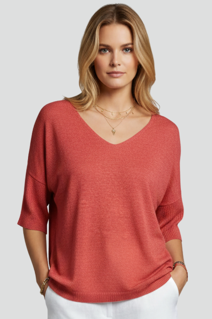Pull Femme Décontracté Col V Manches 3/4