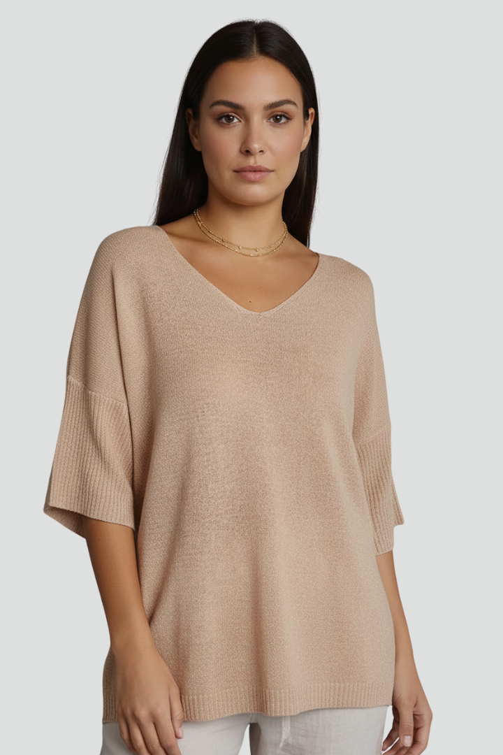 Pull Femme Décontracté Col V Manches 3/4