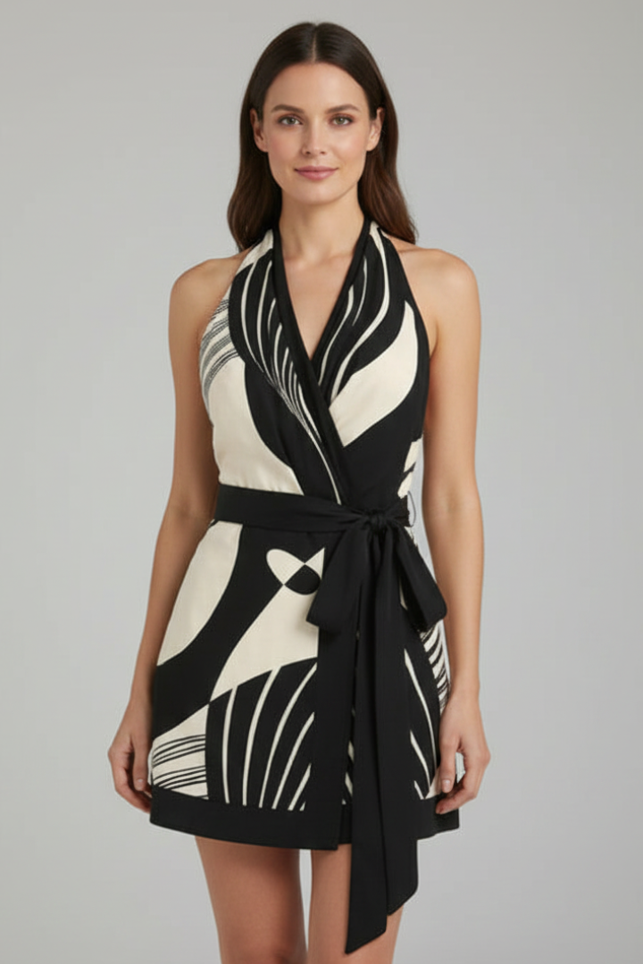 Robe Portefeuille Femme Élégante Imprimé Graphique