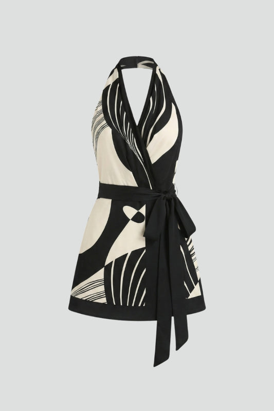 Robe Portefeuille Femme Élégante Imprimé Graphique