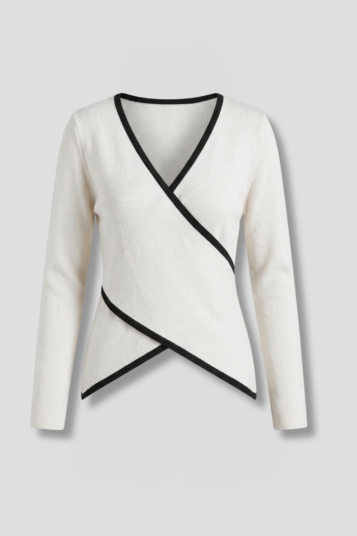 Pull Cache-Cœur Femme Chic Bicolore Ajusté