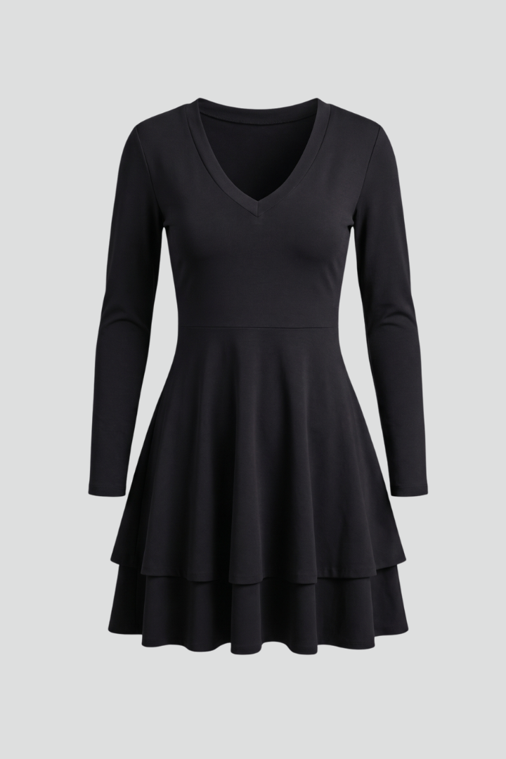 Robe Courte Femme Élégante Évasée à Volants