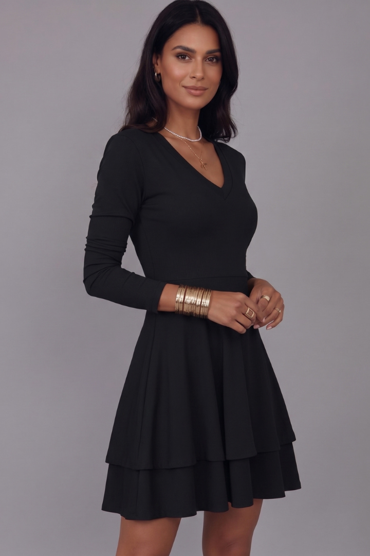 Robe Courte Femme Élégante Évasée à Volants