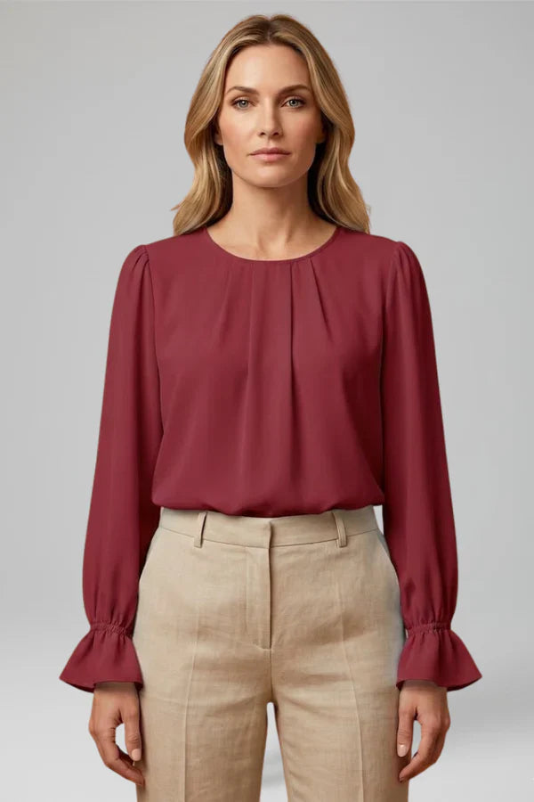 Blouse Femme Chic Plissée Manches Longues