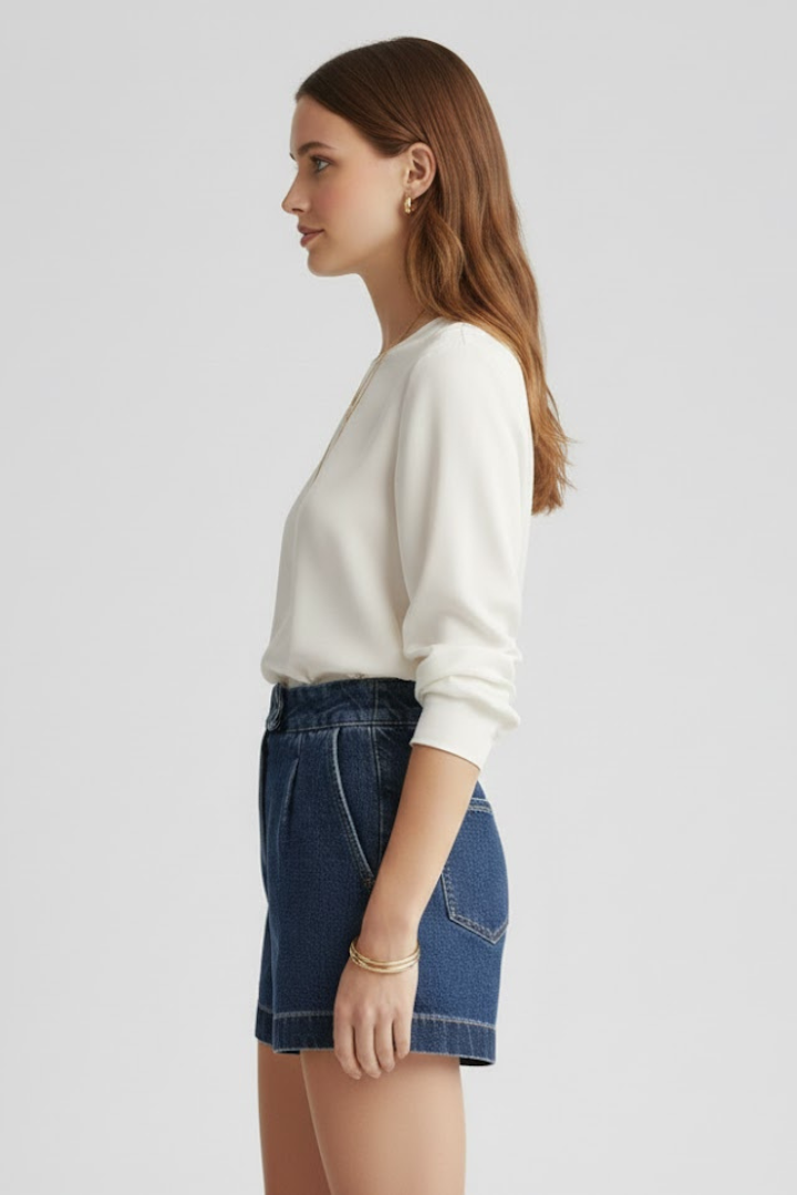 Short Jean Femme Ample à Ceinture Intégrée
