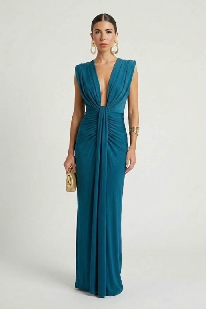 Robe de soirée Femme longue drapée à décolleté plongeant