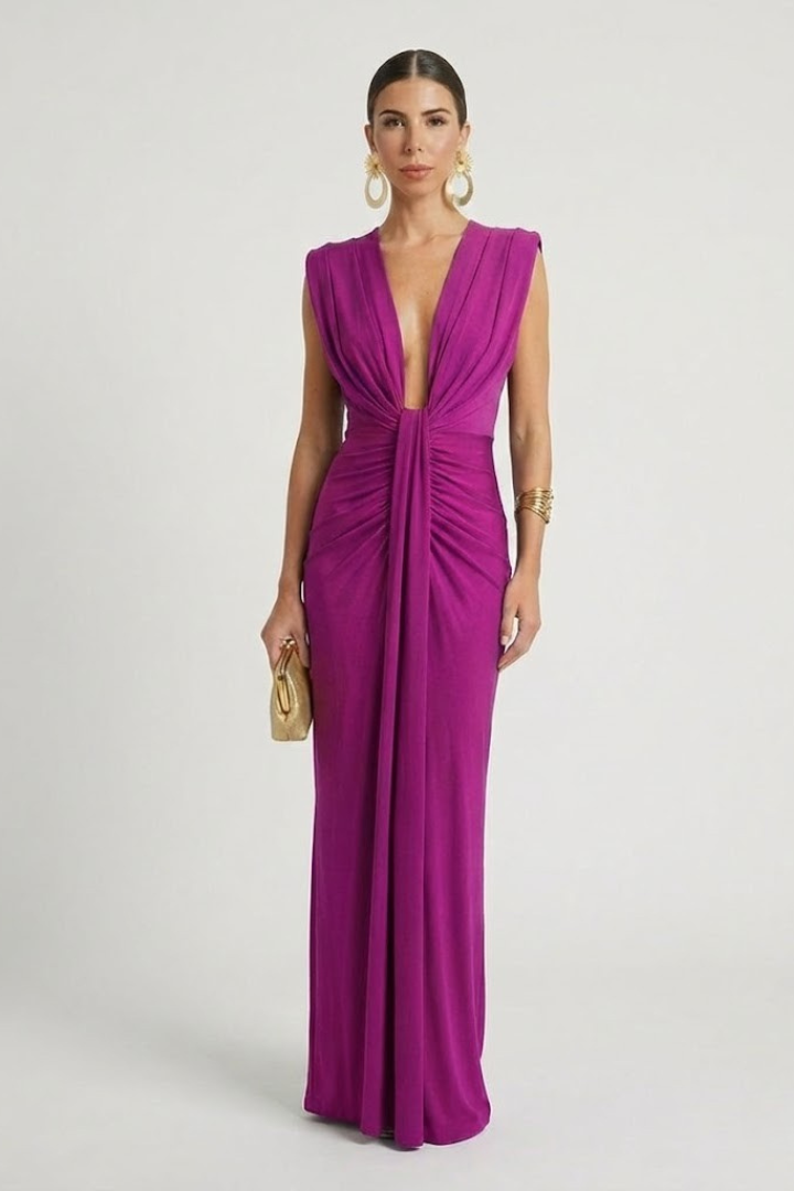 Robe de soirée Femme longue drapée à décolleté plongeant