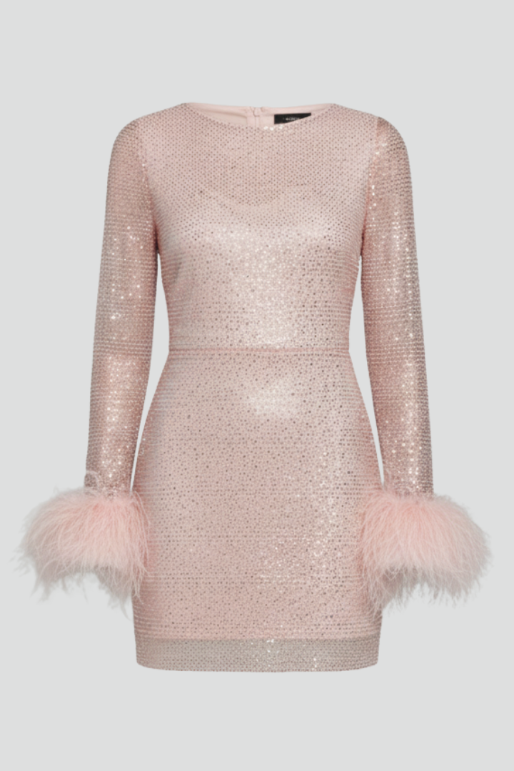 Robe Fourreau Femme Pailletée de Soirée à Plumes