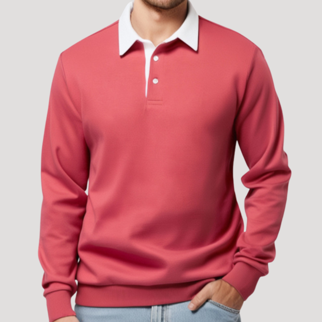 Polo à Manches Longues et Col Contrasté pour Homme