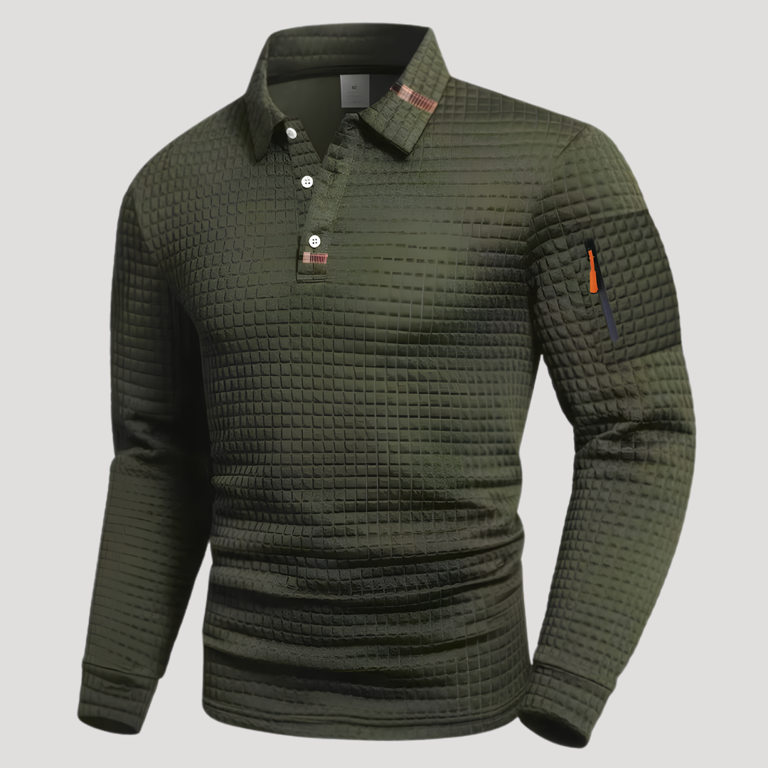 Polo en Maille Gaufrée à Poche Zippée sur Manche pour Homme