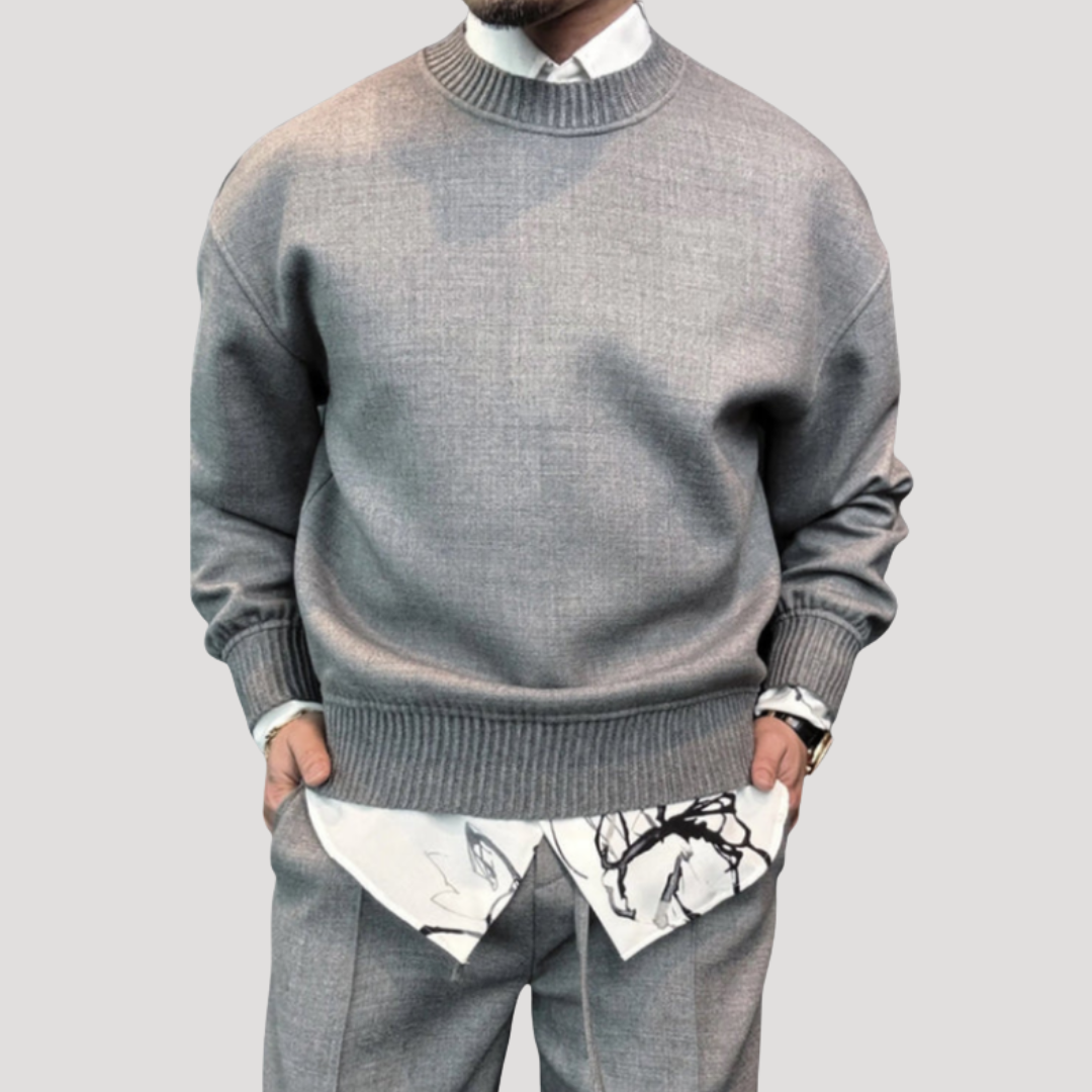 Pull Col Rond à Larges Finitions Côtelées pour Homme
