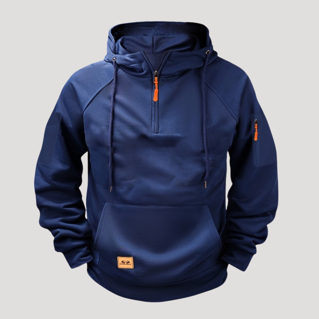 Sweat à Capuche à Demi-Zip et Poche Zippée sur Manche pour Homme