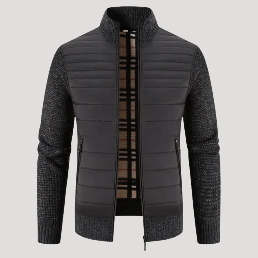 Veste Homme Matelassée à Manches Texturées et Col Montant