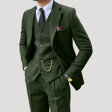 Costume Trois Pièces à Revers Crantés et Gilet Boutonné pour Homme