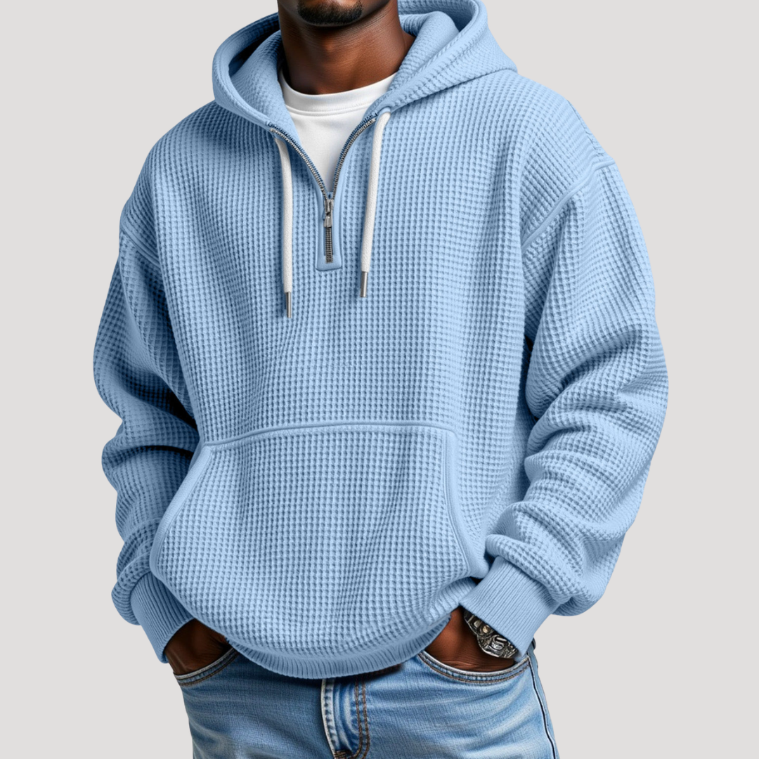 Sweat à Capuche à Demi-Zip en Maille Gaufrée pour Homme